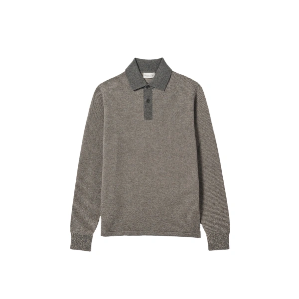 Johnstons of Elgin Tweel Grey & Brown Cashmere Rugby Shirt | Men Knitwear | Coveti