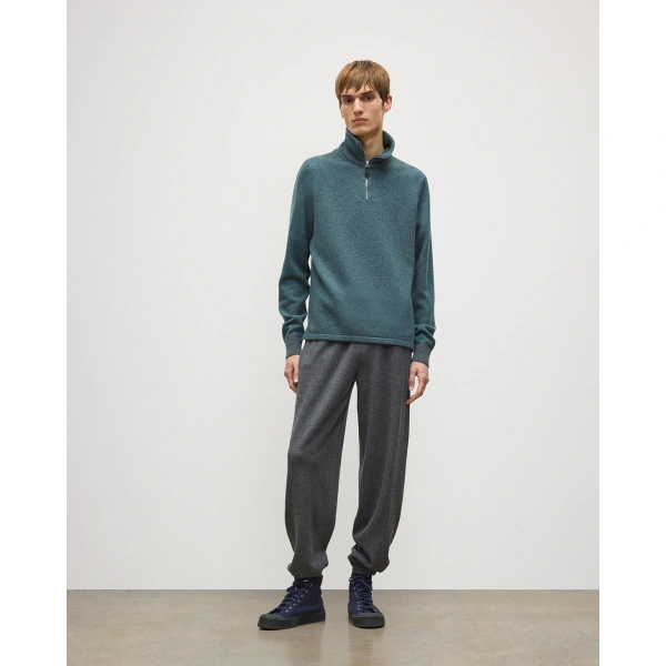 Johnstons of Elgin Tweel Grey & Green Cashmere Half Zip Jumper