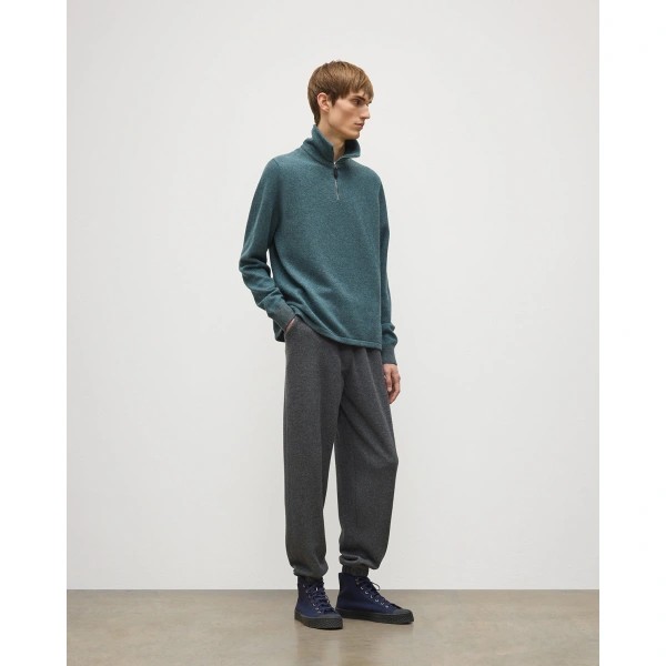Johnstons of Elgin Tweel Grey & Green Cashmere Half Zip Jumper