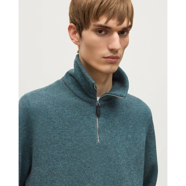 Johnstons of Elgin Tweel Grey & Green Cashmere Half Zip Jumper