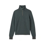Johnstons of Elgin Tweel Grey & Green Cashmere Half Zip Jumper | Men Knitwear | Coveti