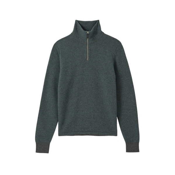 Johnstons of Elgin Tweel Grey & Green Cashmere Half Zip Jumper | Men Knitwear | Coveti