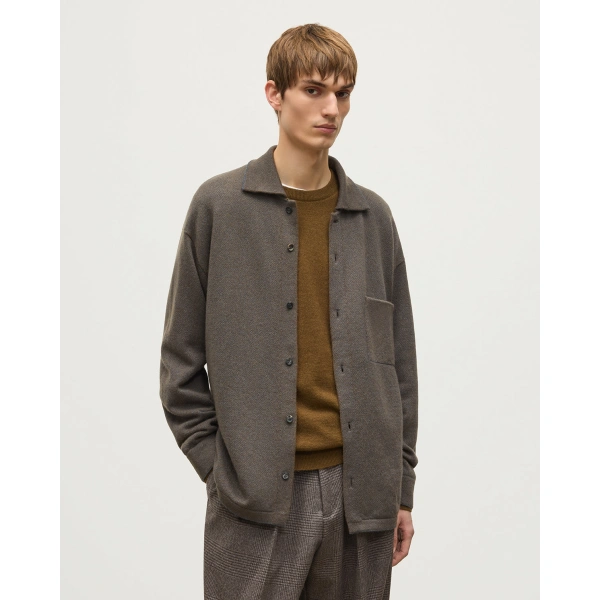 Johnstons of Elgin Tweel Grey & Green Cashmere Shirt