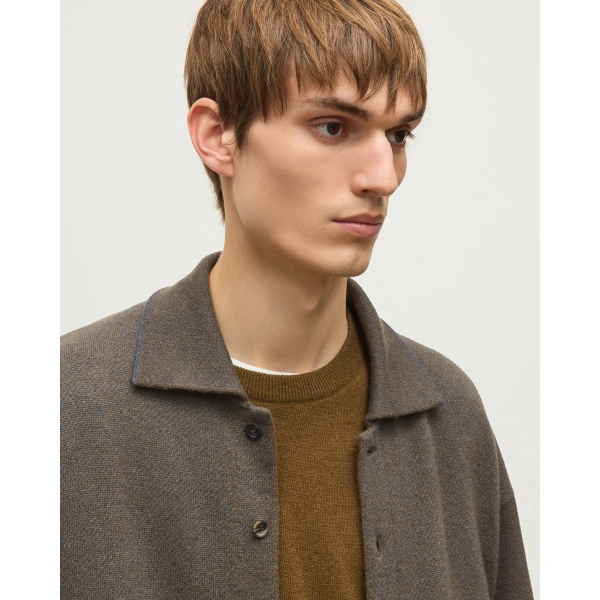 Johnstons of Elgin Tweel Grey & Green Cashmere Shirt