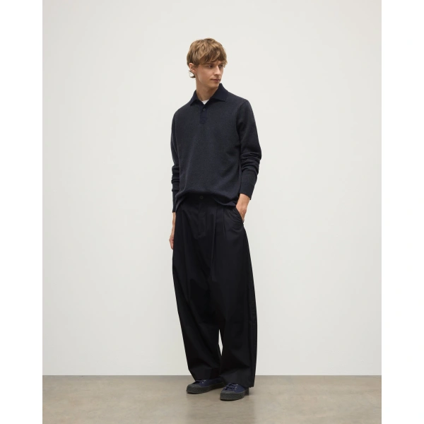 Johnstons of Elgin Tweel Navy & Grey Cashmere Rugby Shirt