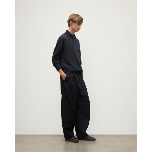 Johnstons of Elgin Tweel Navy & Grey Cashmere Rugby Shirt