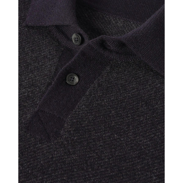 Johnstons of Elgin Tweel Navy & Grey Cashmere Rugby Shirt
