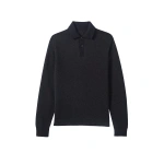 Johnstons of Elgin Tweel Navy & Grey Cashmere Rugby Shirt | Men Knitwear | Coveti