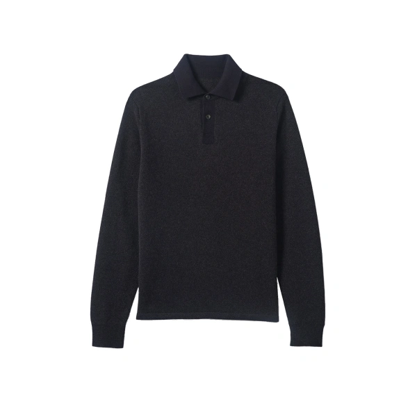 Johnstons of Elgin Tweel Navy & Grey Cashmere Rugby Shirt | Men Knitwear | Coveti