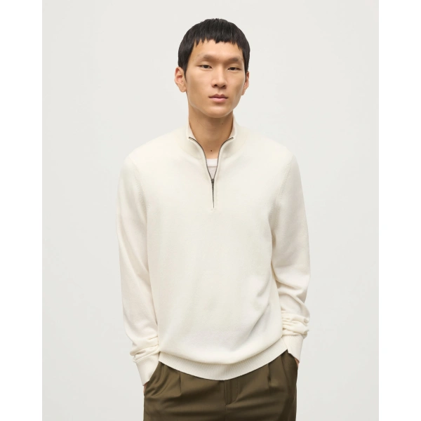 Johnstons of Elgin White Cashmere Zip Neck Jumper