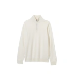 Johnstons of Elgin White Cashmere Zip Neck Jumper | Men Knitwear | Coveti