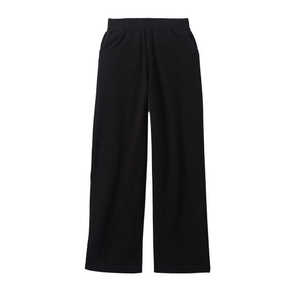 Wide Leg Black Cashmere Trousers