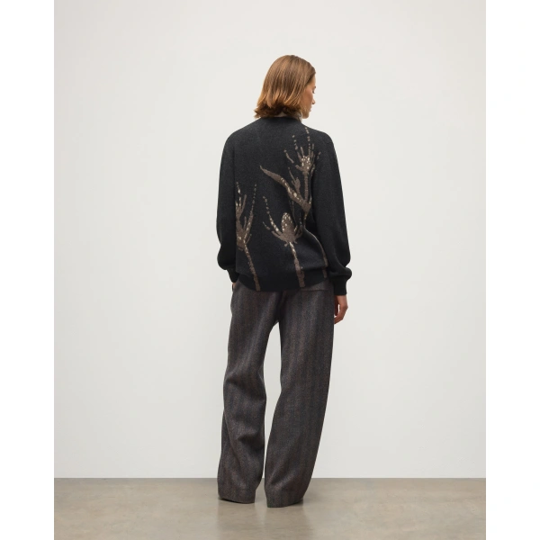 Johnstons of Elgin Wild Thistle Intarsia Dark Grey Cashmere Cardigan