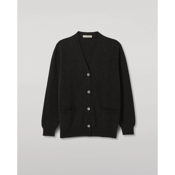 Johnstons of Elgin Wild Thistle Intarsia Dark Grey Cashmere Cardigan