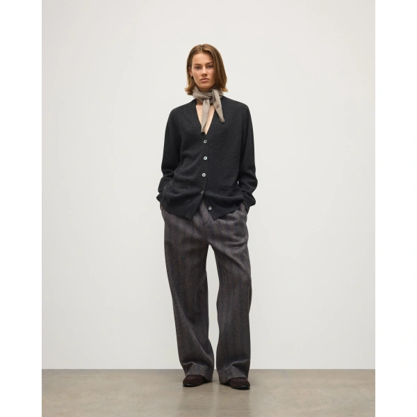Johnstons of Elgin Wild Thistle Intarsia Dark Grey Cashmere Cardigan