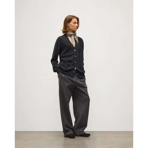 Johnstons of Elgin Wild Thistle Intarsia Dark Grey Cashmere Cardigan
