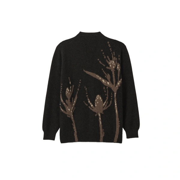 Wild Thistle Intarsia Dark Grey Cashmere Cardigan