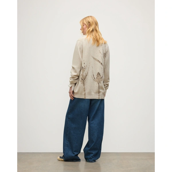 Johnstons of Elgin Wild Thistle Intarsia Natural Cashmere Cardigan
