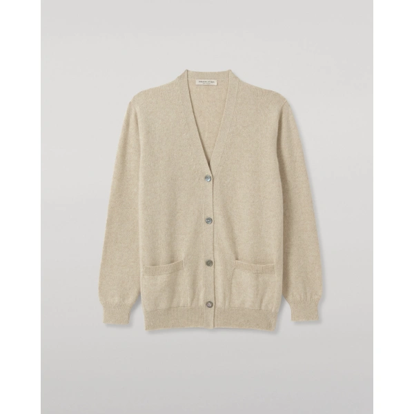 Johnstons of Elgin Wild Thistle Intarsia Natural Cashmere Cardigan