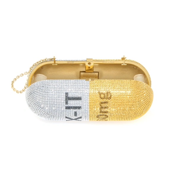 Judith Leiber Fix It Pill Capsule Crystal Clutch, view 3