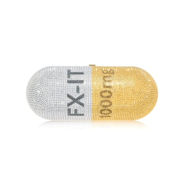 Judith Leiber Fix It Pill Capsule Crystal Clutch