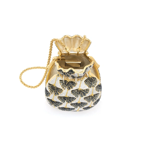 Judith Leiber Ginkgo Pouch Black Crystal Clutch, view 3
