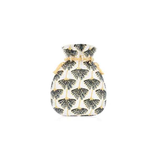 Ginkgo Pouch Black Crystal Clutch
