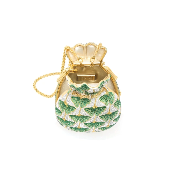 Judith Leiber Ginkgo Pouch Green Leaf Crystal Clutch, view 3