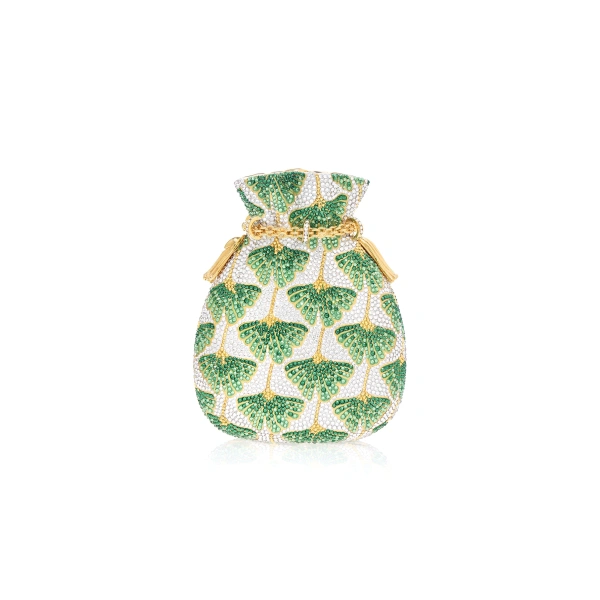 Ginkgo Pouch Green Leaf Crystal Clutch