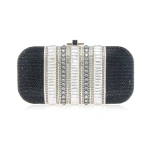 Judith Leiber Long Slide Gems Silver Black Crystal Clutch