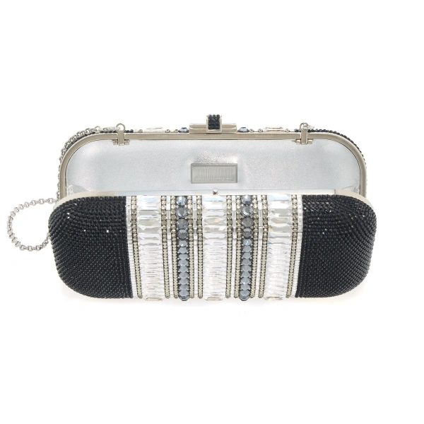 Judith Leiber Long Slide Gems Silver Black Crystal Clutch, view 3