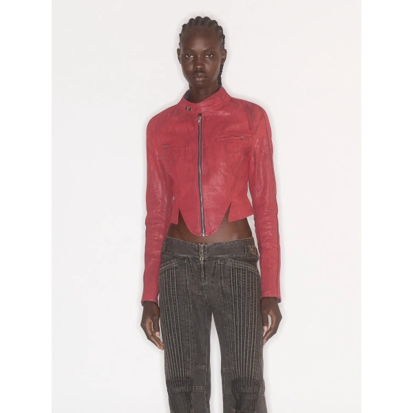 KNWLS Astra Claw Jacket in Red Gloss | Denim Jackets | Coveti