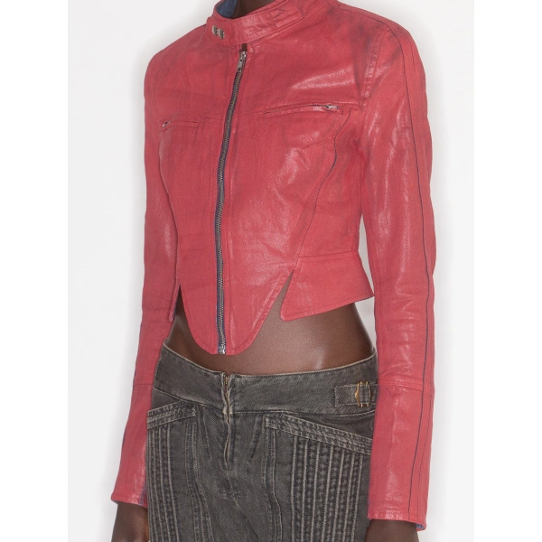 KNWLS Astra Claw Jacket in Red Gloss | Denim Jackets | Coveti