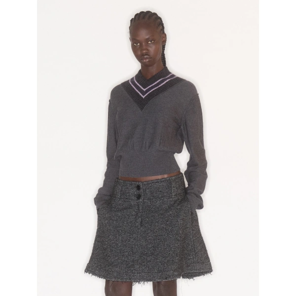 KNWLS Nora V Neck Jumper in Charcoal Stripe | Sweaters | Coveti