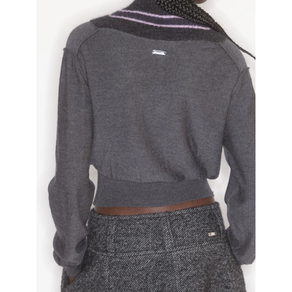 KNWLS Nora V Neck Jumper in Charcoal Stripe | Sweaters | Coveti