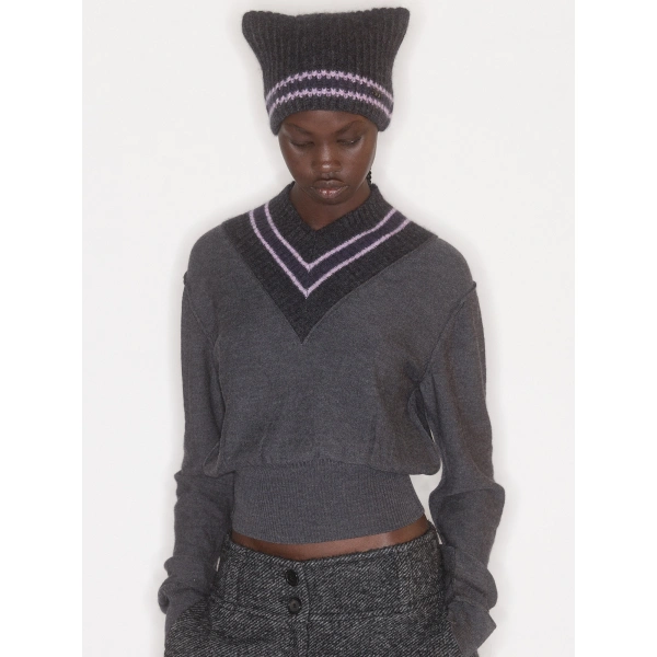 KNWLS Nora V Neck Jumper in Charcoal Stripe | Sweaters | Coveti