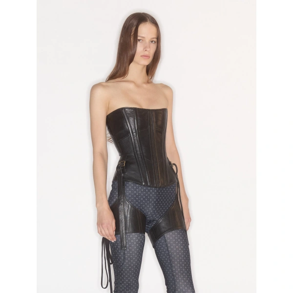 KNWLS Veil Leather Corset in Black | Corset & Bustier Tops | Coveti