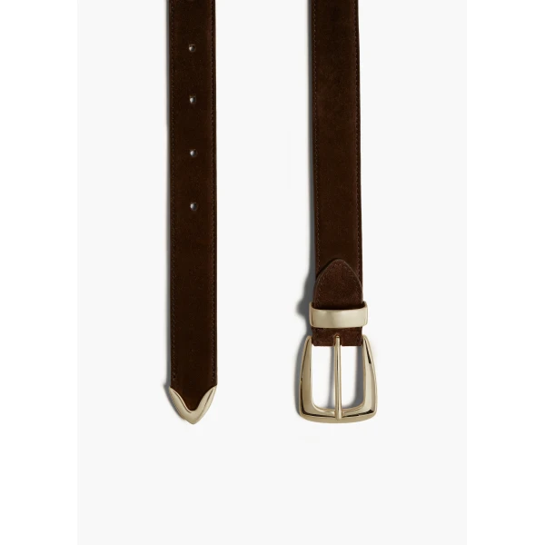 Benny Belt in Coffee Suede with Gold - Image 2