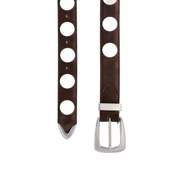 Benny Belt with Studs in Coffee Suede and Silver - Image 2