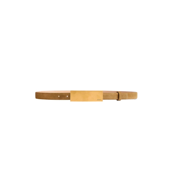 Khaite Berlin Belt in Mud Suede with Antique Gold