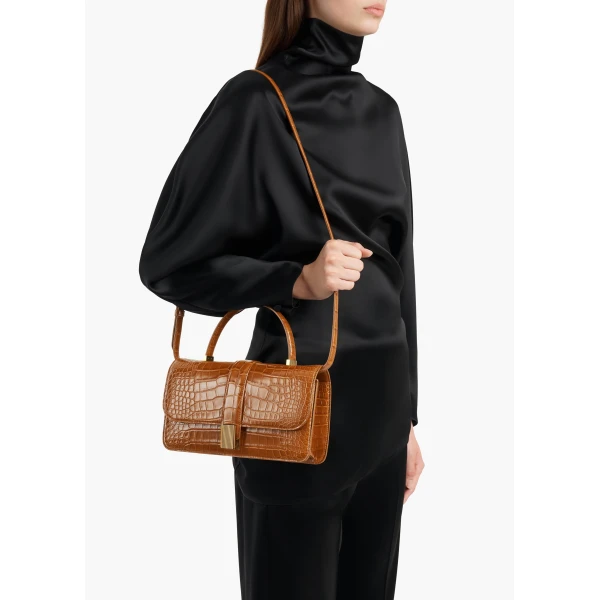 Blake Top Handle Bag in Dark Honey Alligator - Image 3