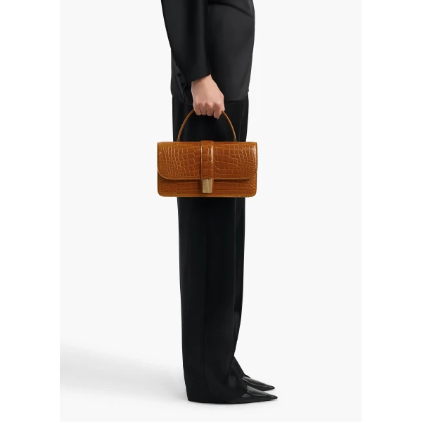 Blake Top Handle Bag in Dark Honey Alligator - Image 6