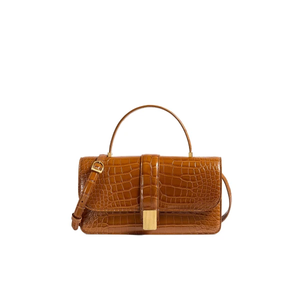 Khaite Blake Top Handle Bag in Dark Honey Alligator