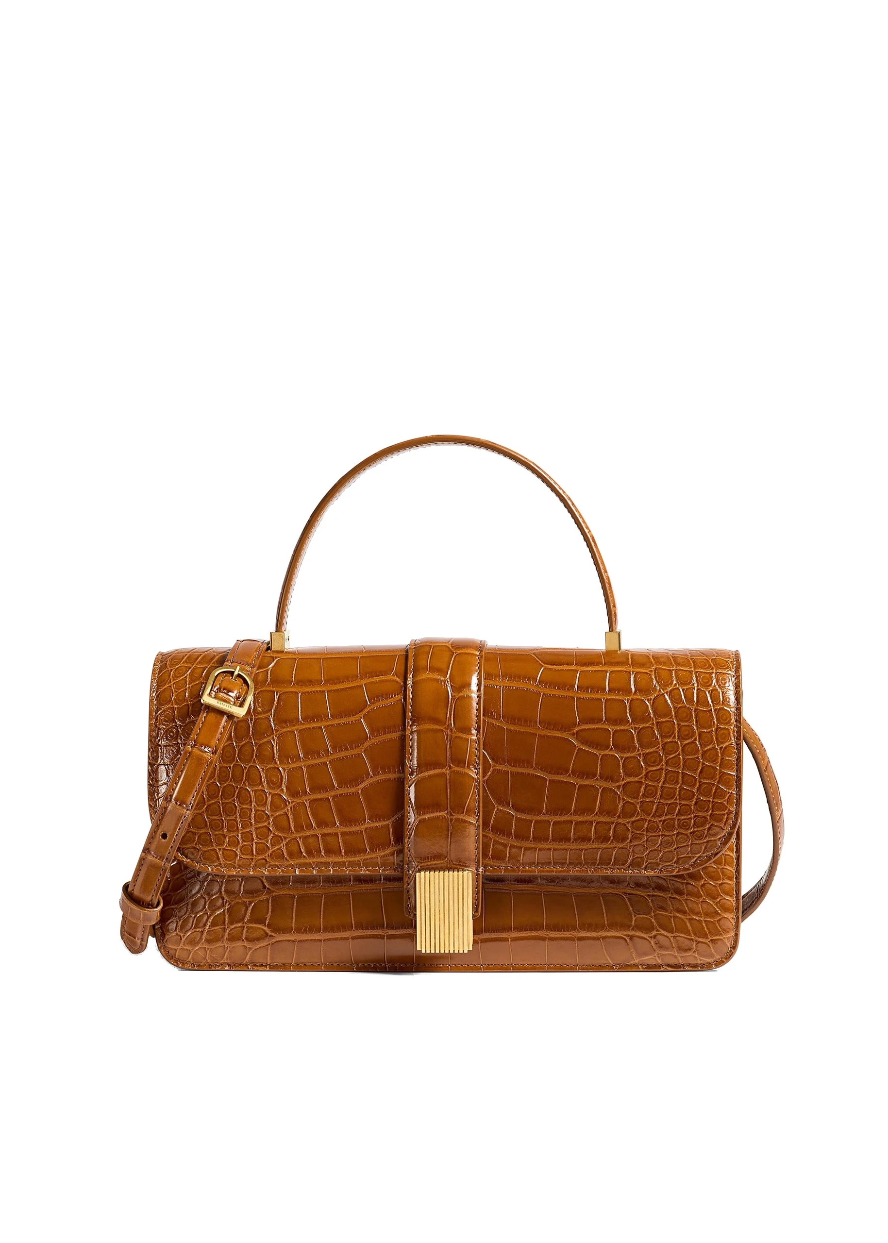 Khaite Blake Top Handle Bag in Dark Honey Alligator | Buy Bags at Coveti Khaite Blake Top Handle Bag in Dark Honey Alligator