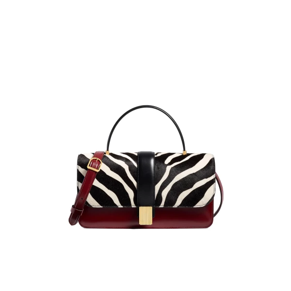 Blake Top Handle Bag in Zebra Print Haircalf and Oxblood Leather