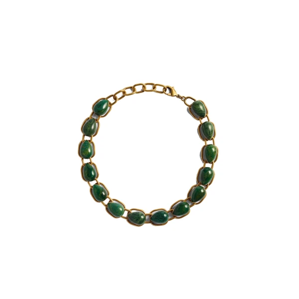 Khaite Cyclone Chain Necklace in Antique Gold with Green