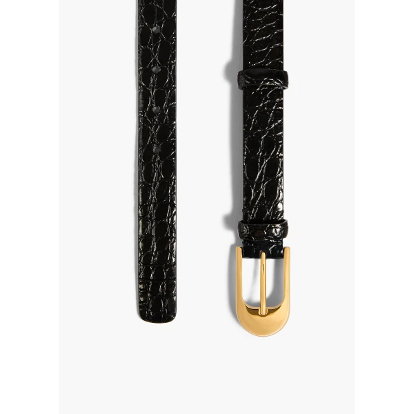 Dome Belt in Black Alligator with Gold - Image 2