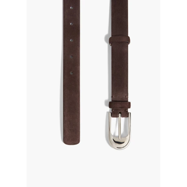 Dome Belt in Dark Brown Suede with Silver - Image 2