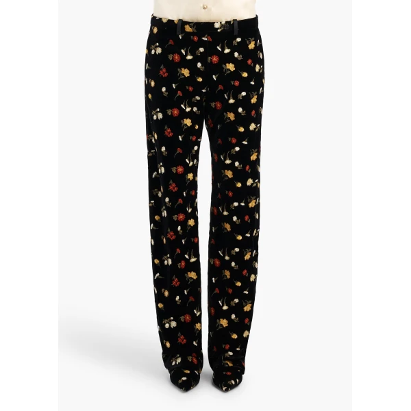 Khaite Han Pant in Black Flower Embroidery | Pants | Coveti