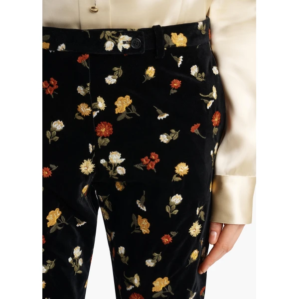 Khaite Han Pant in Black Flower Embroidery | Pants | Coveti